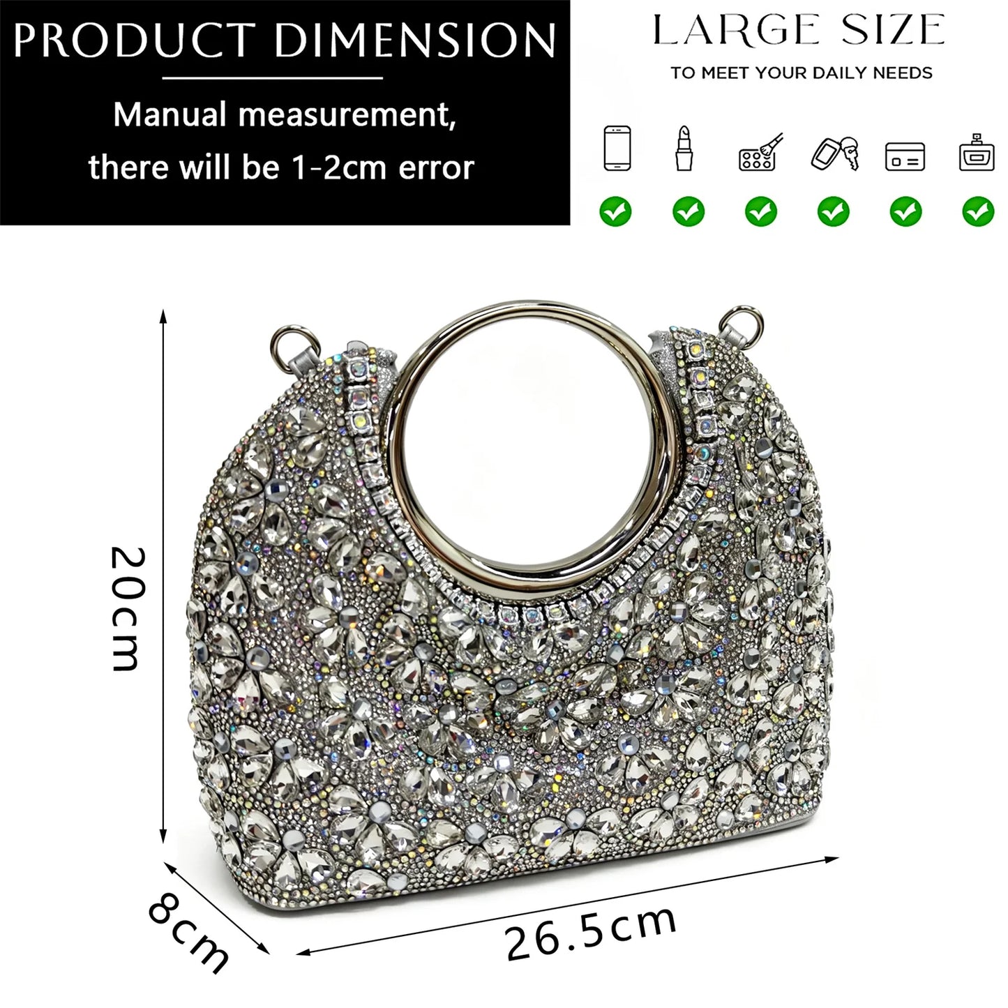 2026Italian-Inspired Silver Rhinestone Pointed Toe High Heels & Matching Handbag Set – Elegant Wedding Party Shoes for Women