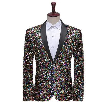 2026 New Men's Red Suit Jacket, Wedding Party Slim Dress Coat, Sequin Decoration Luxurious Blazers Blue Green Terno Masculino