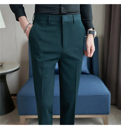 Autumn Mens Fashion Embroidered Trousers Korean Business Dress Solid Suit Pant Formal Office Social Slim Fit Casual Suit Pants