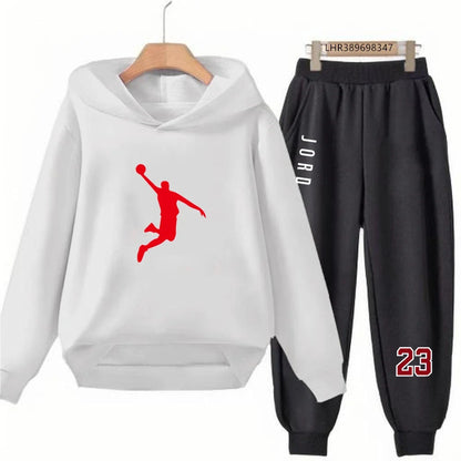 Black 3-12 Years Children's Hoodie+Pants Suit White Girl Sweatshirt Sets Boys Pants Suits Basketball Jersey Number 23 Clothing