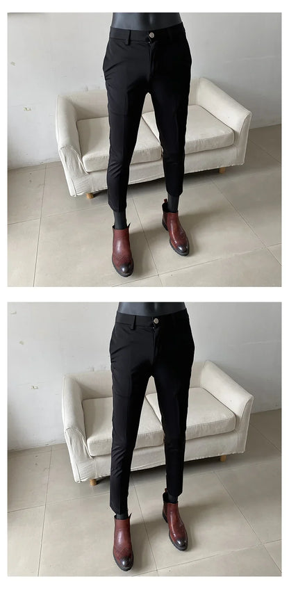 Summer New Light Thin Ice Silk Solid Color Casual Trousers High Quality Fashion Slim Fit Business Social Office Suit Pants