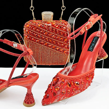 Italian Design Mini Three-Dimensional Hard Bag Tassel Decoration Bag Nigeria Elegant Shoes and Bag Set Women Shoes