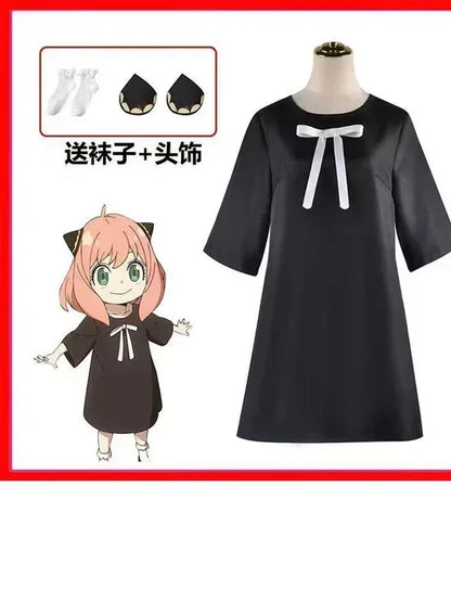 New 3 Piece Anime Spy X Family Anya Faker Costume Cosplay Woman Dress Black Uniform Set Full Halloween Carnival Party Dresses