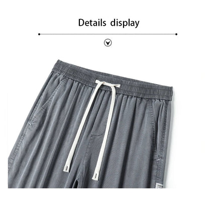 Summer Soft Lyocell Fabric Men's Jeans Thin Loose Straight Pants Drawstring Elastic Waist Korea Casual Trousers Plus Size M-5XL