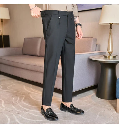 Mens Suit Pants 2026 Spring New British Style Elastic Waist Solid Casual Formal Dress Pants Slim Fit Trousers for Men Clothing