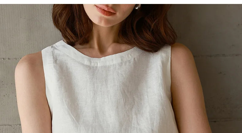 Chic Front And Back Two Wear Women Linen Tank Top 2026 Summer New Casual Short Loose 100% Linen Sleeveless Crop Tops