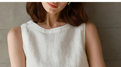 Chic Front And Back Two Wear Women Linen Tank Top 2026 Summer New Casual Short Loose 100% Linen Sleeveless Crop Tops