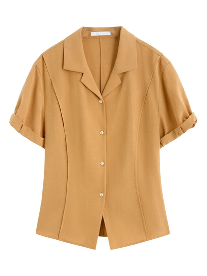 Holiday Style Sunset Linen Retro Shirt For Women Summer 2025 New Arrival Korean Style Cuban Collar Loose Shirt 25FS12316