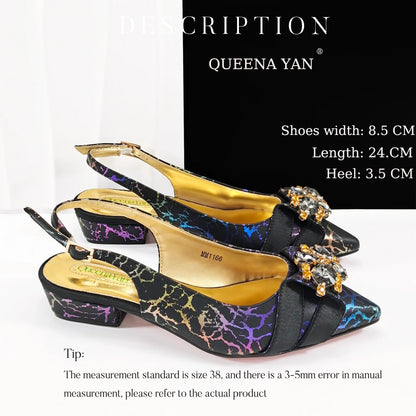 2025 New Summer Collection Stylish Italian Women’s Shoes and Bag Set Gold Colour Comfortable Low Heels With Rhinestone