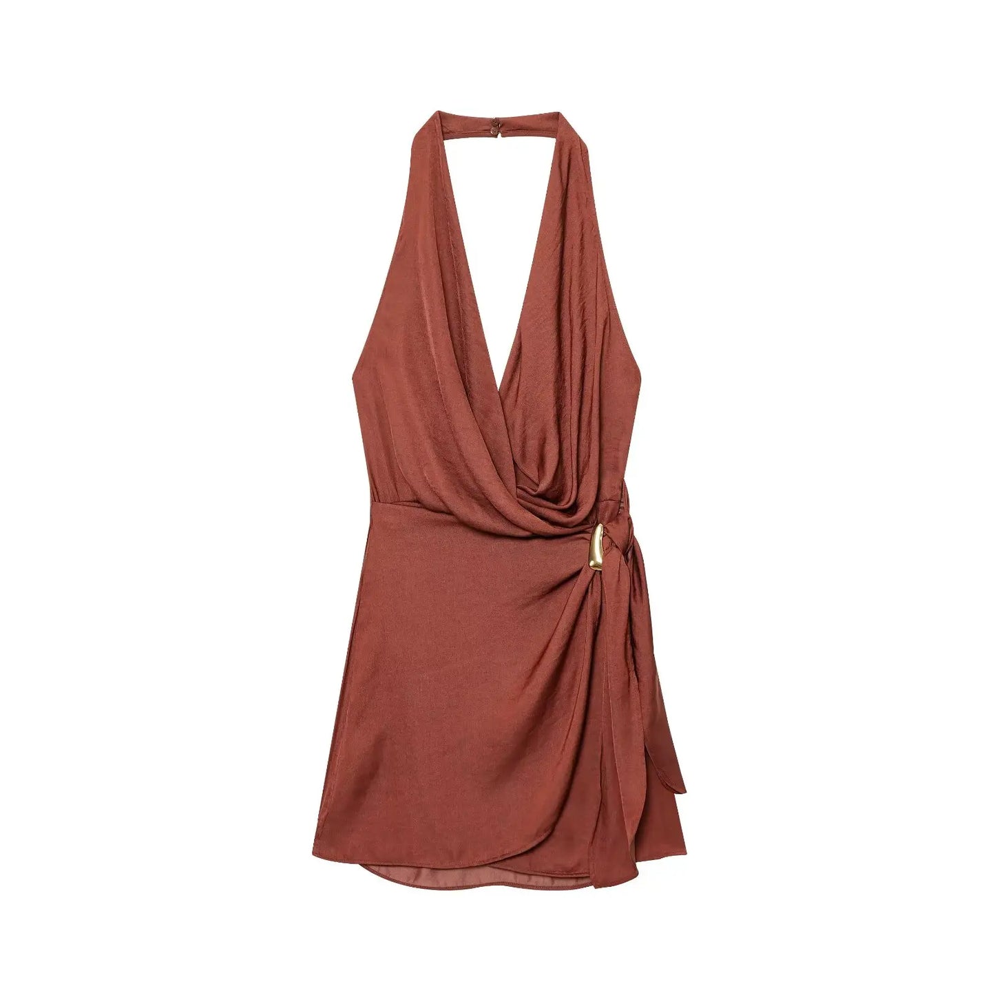 sexy Dress for Women Fashion Summer New Sleeveless Backless brown Hanging neck collar Chic Female Evening Dresses Mujer
