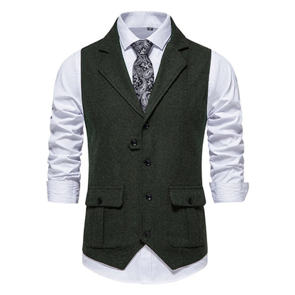 Tailored Collar Vest for Men Single Breasted Herringbone Tweed Suit Vest Mens Formal Striped Waistcoat Punk Groomsmen Wedding