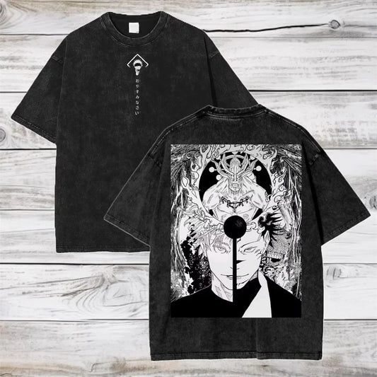 Gojo Satoru Jujutsu Kaisen Women Tshirt Washed Cotton T-shirt T Shirt Men Clothing Summer Short Sleeve Tees Streetwear