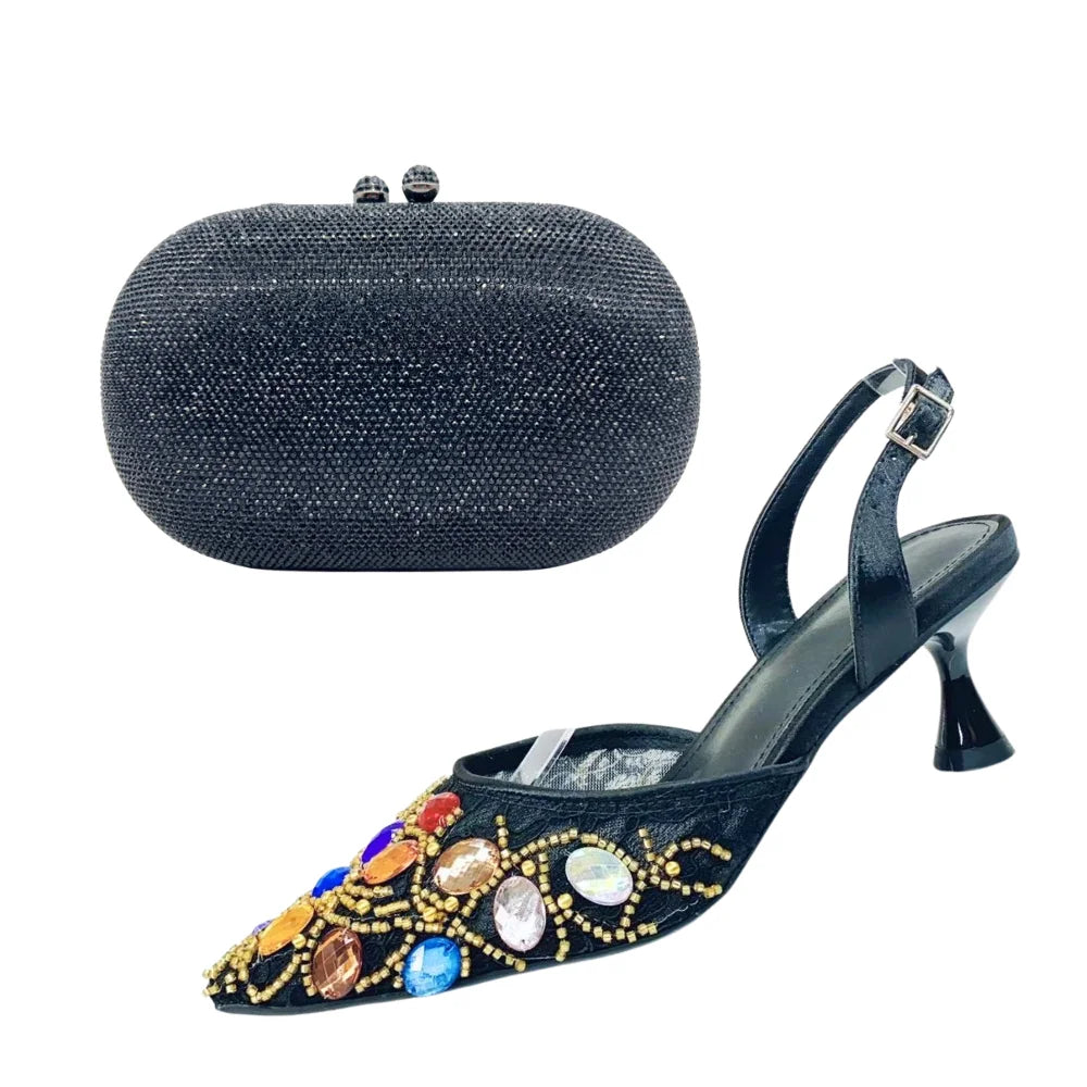 Women's Clutch Bag and Shoes Fairy Diamond High Heels Stylish Dress Shoes Pointed Toe Stiletto Heels Elegant Party Wedding Shoes