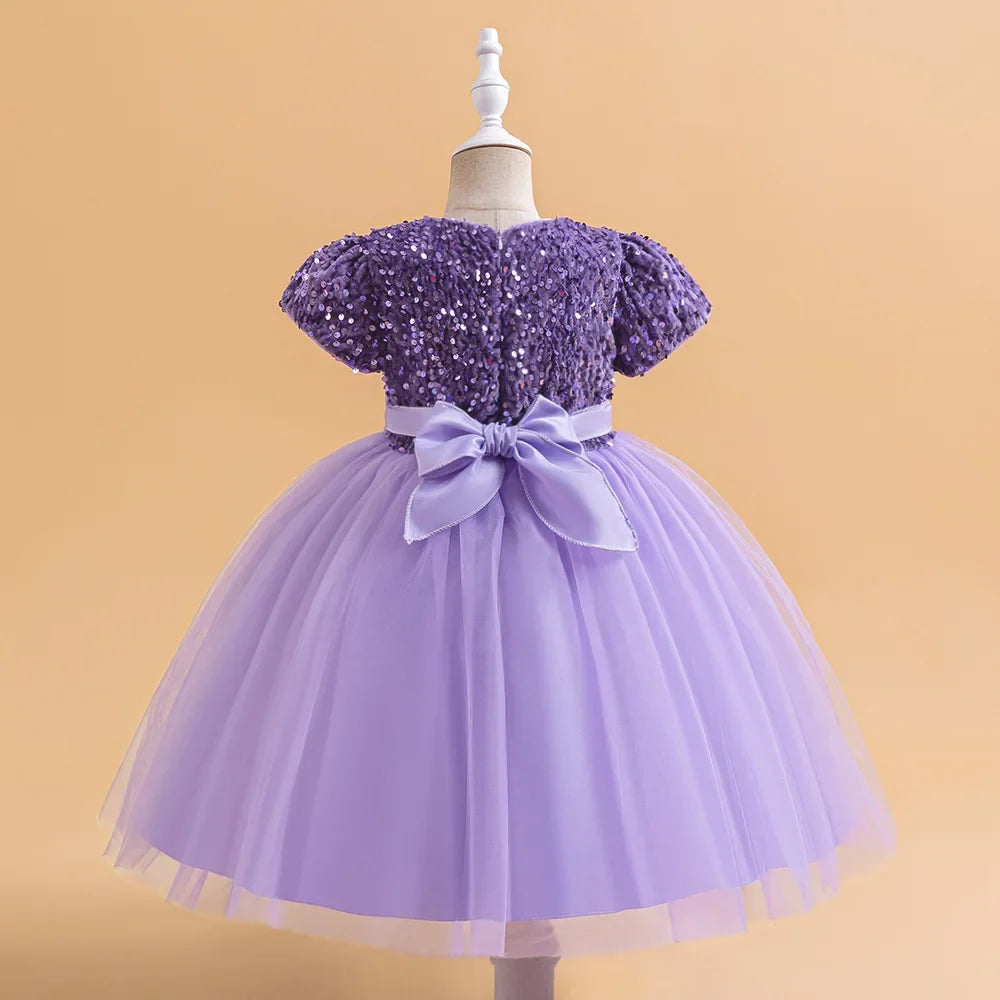 Summer Sequins Bow Party Dress For Girl Christmas Costume Elegant Wedding Princess Girls Dresses Lace Birthday Prom Gown Evening