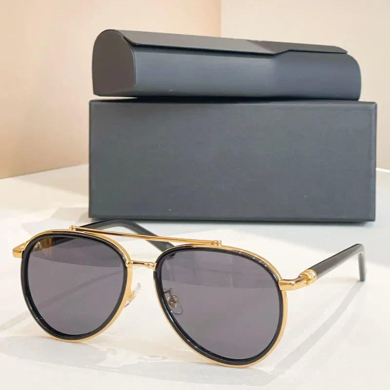 Big Oval Sunglasses for Men Women Double Bridges Alloy Acetate High Quality UV400 Classical Handmade Optical Glasses with Case