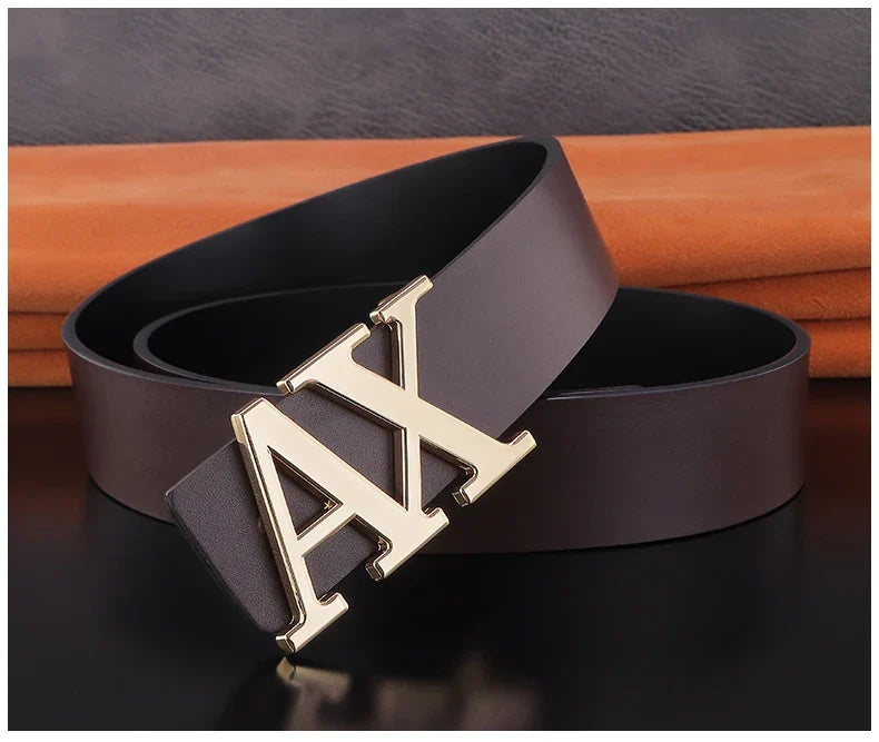 HigFashion Personality Buckle A Letter Belt Men's Leather Waistband Designer Luxury Brand Belts Casual Black Cowskin Waist Strap
