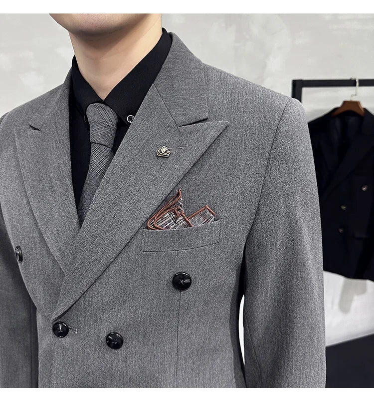 Jackets + Pants / Groom's Wedding Dress Best Fashion Mans Double -breasted Suit Blazer Trousers Male Formal Business Office Suit