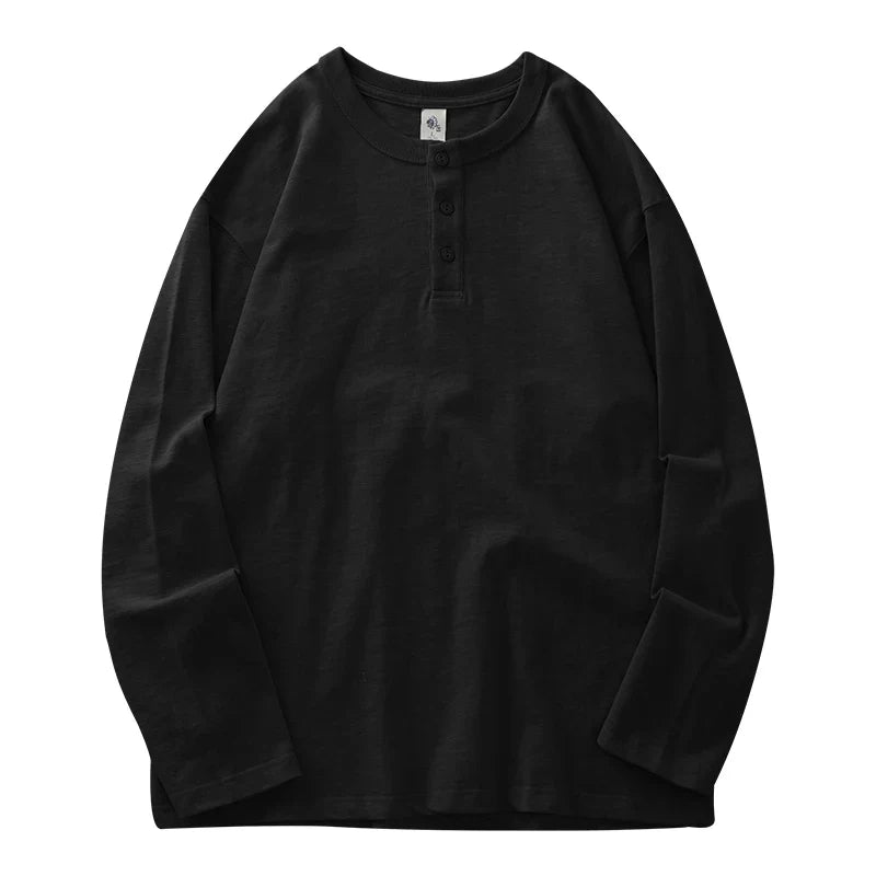 Dukeen 320G Heavyweight 100% Cotton Henley Neck T Shirt for Men Long-Sleeved Spring Autumn Casual Tops Solid Color Undershirts
