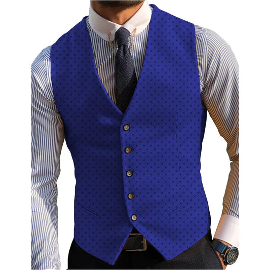 V Neck Men's Suits Vest Classic Dots Business Formal Casual Waistcoat For Jacket Vintage Wool Groomsmen  For Wedding