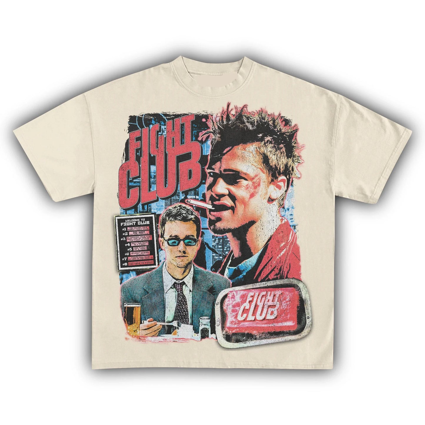 Fight Club Brad Pitt Edward Norton Retro T Shirt for Men Women Vintage Cult Classic Movie Graphic Tee Streetwear