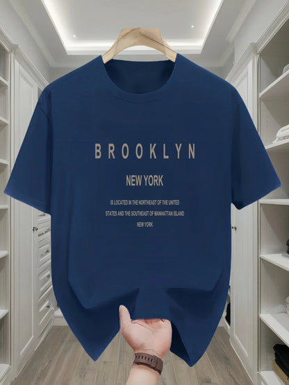 Men's summer 100 cotton fashionable casual loose Brooklyn New York English printed round neck short sleeved T-shirt top