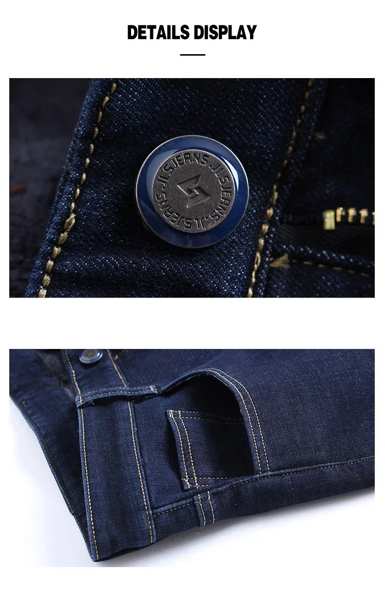 New Men's Fleece Warm Jeans Winter Thicken Plush Velvet Business Office Denim Trousers Brand Clothing Stretch Casual Male Pants
