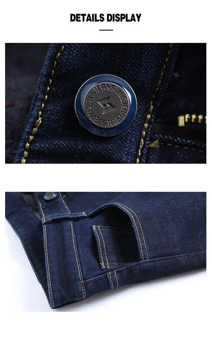 New Men's Fleece Warm Jeans Winter Thicken Plush Velvet Business Office Denim Trousers Brand Clothing Stretch Casual Male Pants