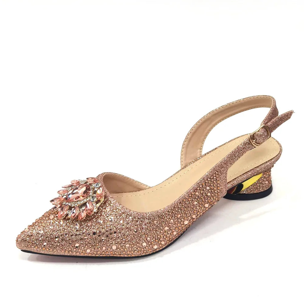 Royal Blue Sandals for Women 2024 Luxury Wedding Pumps Med Heels Rhinestone Design Party Shoes and Bags Set