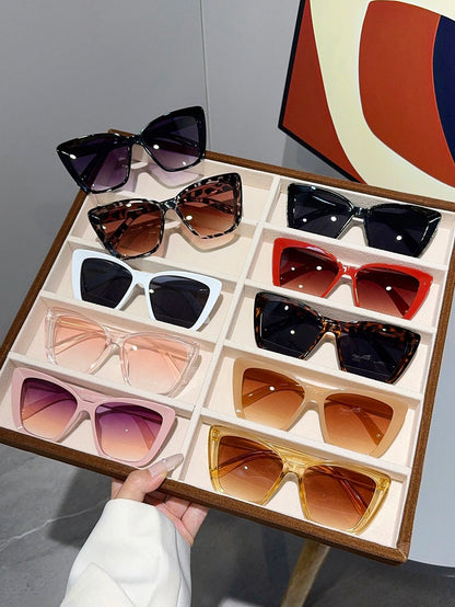10Pcs Women's Cat Eye Frame Fashion Glasses Simple and High-End Dopamine Color Stunning Combination Set Suitable for Daily Use