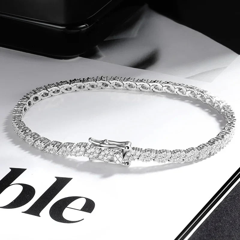 Rhombus Shape Full 1.2mm D Color Moissanite Tennis Bracelet For Women 925 Silver Plated 18k Diamond Link Chain Bracelets