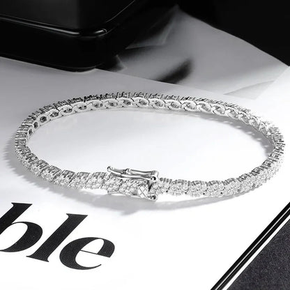 Double Row Full 2.5/3mm Round Cut Moissanite Tennis Bracelet D Color Lab Diamond 925 Silver Women Man Link Bracelets Gift