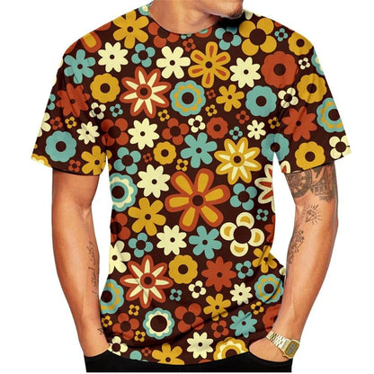 3D Printed Colorful Flower T Shirt For Men Plants Pattern Tees Summer Harajuku Loose Round Neck Tops Short Sleeve Kids T-Shirts