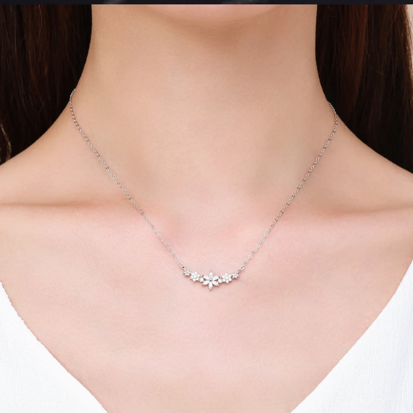925 Sterling Silver Dazzling Clear CZ With Daisy Flower Pendant Necklace for Women Link Chain Wedding Engagement Jewelry