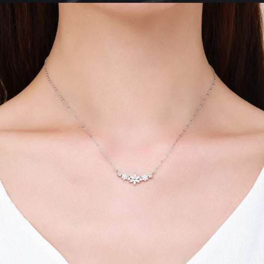 925 Sterling Silver Dazzling Clear CZ With Daisy Flower Pendant Necklace for Women Link Chain Wedding Engagement Jewelry