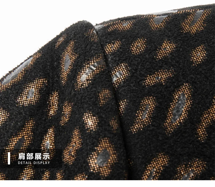 Luxurious Sheepskin Blazers For Men Smooth Casual Leather Jacket Winter Top Quality Leopard Print Slim Gentleman Terno Masculino