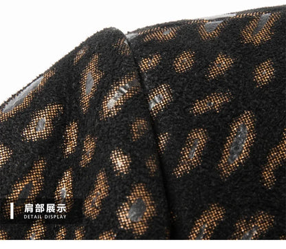 Luxurious Sheepskin Blazers For Men Smooth Casual Leather Jacket Winter Top Quality Leopard Print Slim Gentleman Terno Masculino