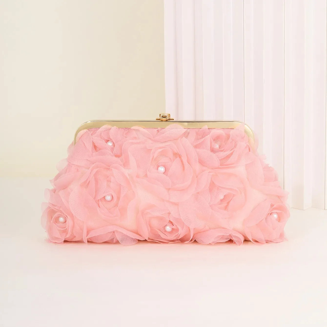 3D Floral Decor Clutch Bag, Elegant Silk Appliques Dinner Purse For Wedding Party Prom Banquet - Perfect for Wedding， Party
