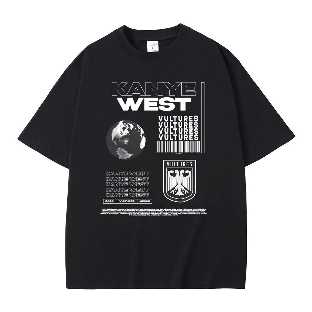 Rapper Kanye West Vultures New Music Album Graphic T Shirts Men Women Hip Hop Fashion Oversized T-shirts Male 100% Cotton Tshirt