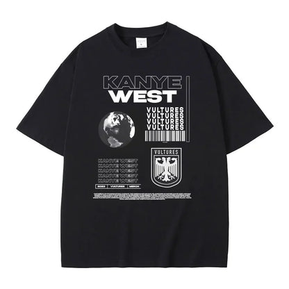 Rapper Kanye West Vultures New Music Album Graphic T Shirts Men Women Hip Hop Fashion Oversized T-shirts Male 100% Cotton Tshirt