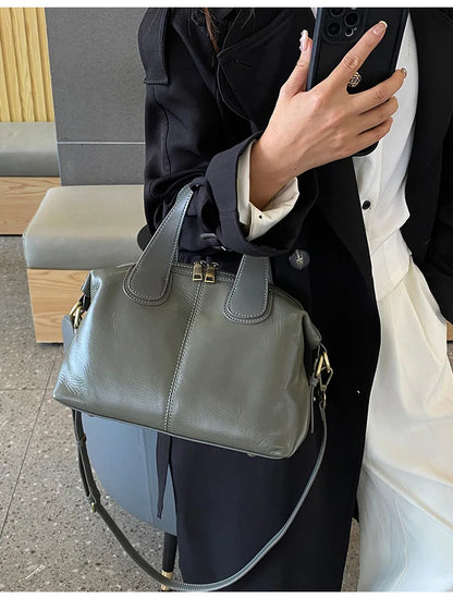 MS Genuine Leather Woman Bags Luxury Retro Shoulder Handbag Vintage Lady Messenger Casual Tote Crossbody Purses Black 2023 New