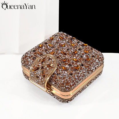 Elegant Full High Quality Diamond Design Olive Color Italian Women's Shoe and Handbag Set for Weddings and Special Occasions