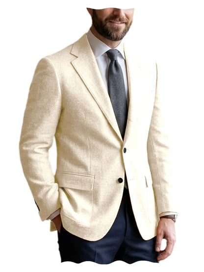 Men's Linen Blazer Notched Lapel 2 Button Slim Fit Suit Jacket Lightweight Breathable Men Business Wedding Party for Spring