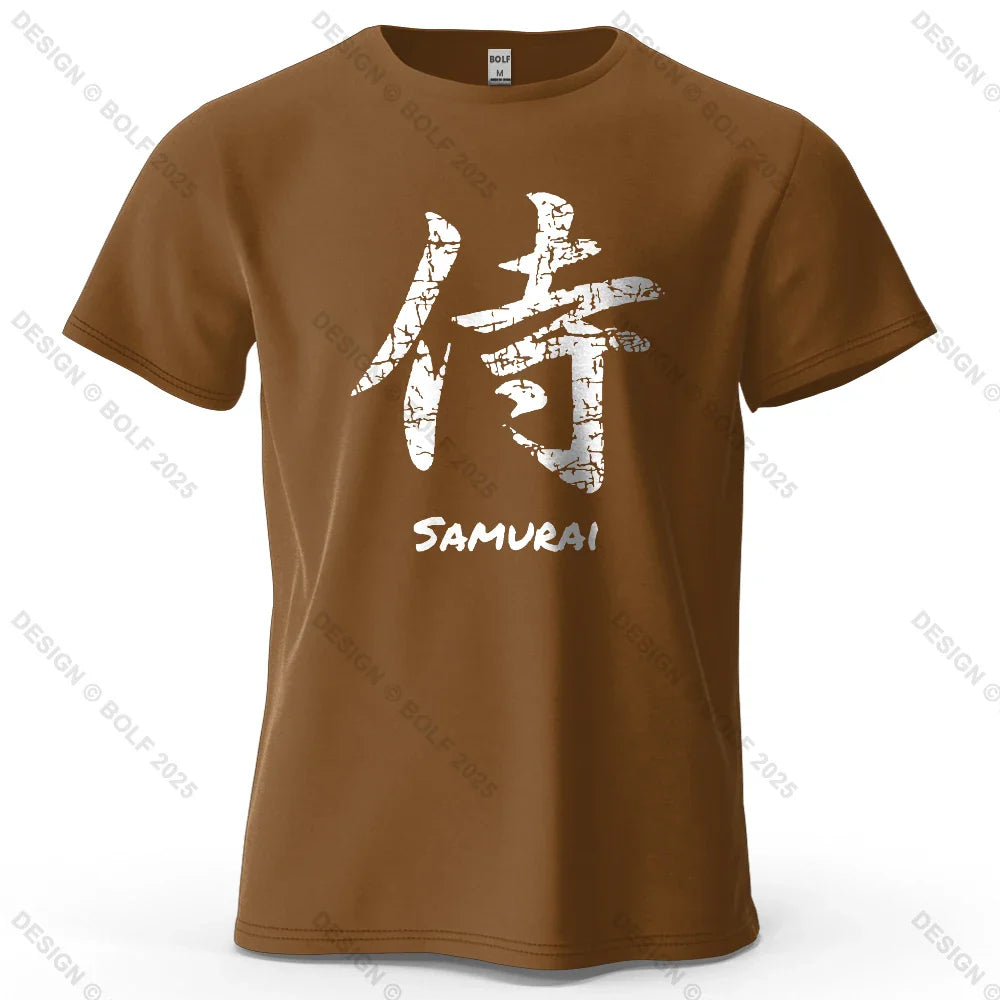 Samurai Character Printed Men's T-Shirt 100% Cotton Oversized Classic Asian Aesthetics Graphic Tees for Women Tees Streetwear