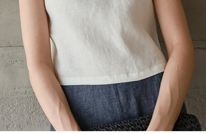 Chic Front And Back Two Wear Women Linen Tank Top 2026 Summer New Casual Short Loose 100% Linen Sleeveless Crop Tops