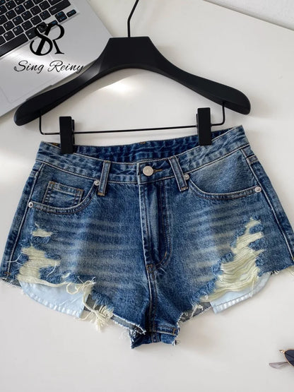American Retro Camouflage Mini Shorts 2026 Ladies Hollow Out Slim Beach Pants Hot Girl Sexy Print Denim Shorts
