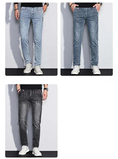 New Men's Jeans Slim Fit Stretch Straight Vintage Trendy Denim Pants Korean Washed Soft Versatile Fashion Trousers Streetwear