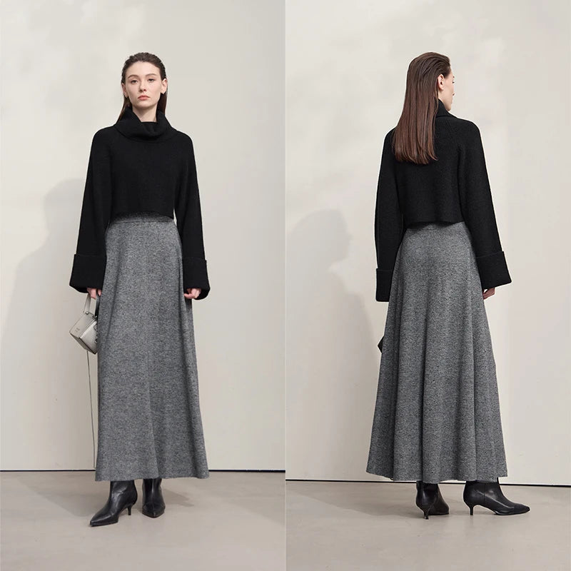 Knitted Skirts For Women 2025 Spring New Gentle A-line Long Skirt Loose Solid Color Elegant Versatile Woman Clothes12553045