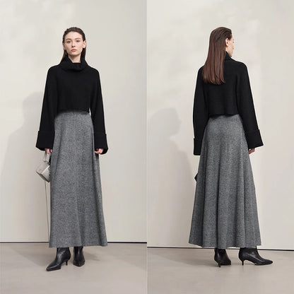 Knitted Skirts For Women 2025 Spring New Gentle A-line Long Skirt Loose Solid Color Elegant Versatile Woman Clothes12553045