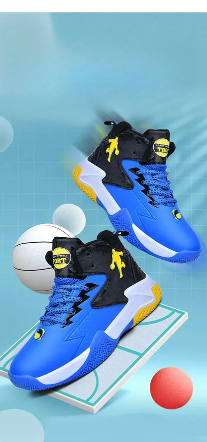 Children Basketball Shoes for Boys Girls Kids Teenagers Breathable Non-slip Lace Up Indoor Outdoor Training Sneakers Tennis Shoe