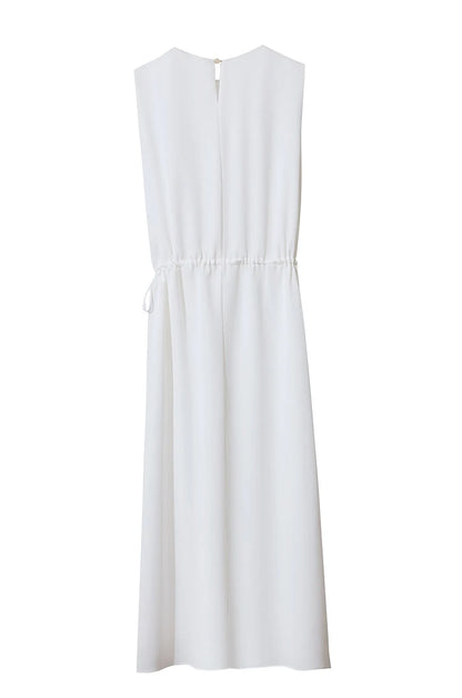 Minimalism Dresses 2025 Summer Vocation Women Loose Long Dresse Sleeveless High Waist Design Bead Drawstring Dress 12542177